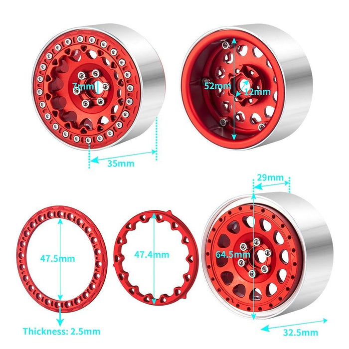 4PCS 2.2" 64.5x35mm 1/10 Crawler Beadlock Wheel Set (Aluminium) - upgraderc