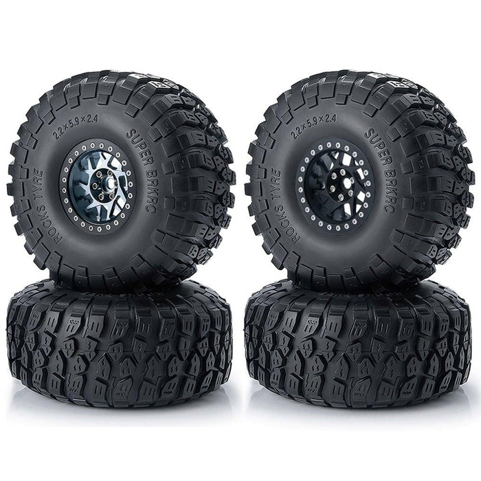 4PCS 2.2" Beadlock Wheel Rim Tires for 1/10 Truggy (Metaal+Rubber) Band en/of Velg Yeahrun 