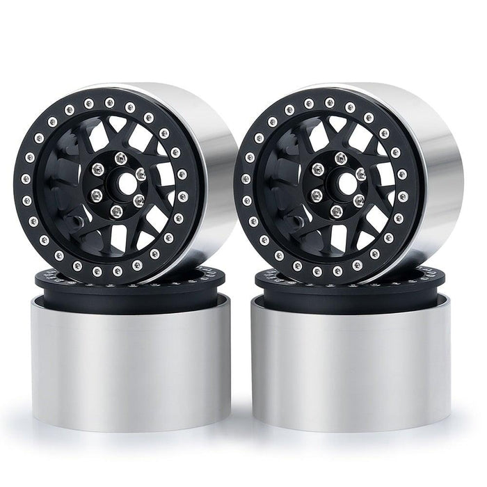 4PCS 2.2" Beadlock Wheel Rim Tires for 1/10 Truggy (Metaal+Rubber) Band en/of Velg Yeahrun Black Wheel Rims 