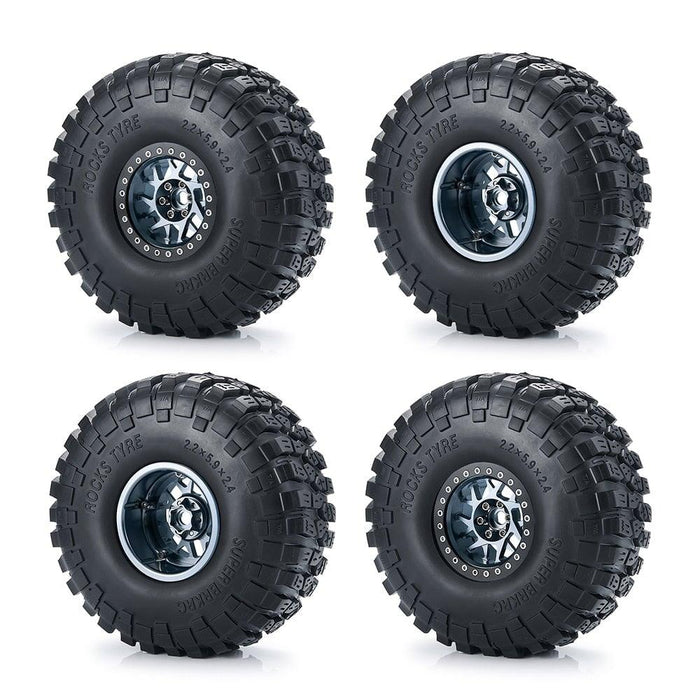 4PCS 2.2" Beadlock Wheel Rim Tires for 1/10 Truggy (Metaal+Rubber) Band en/of Velg Yeahrun Titanium Set 