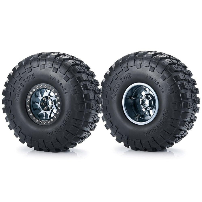 4PCS 2.2" Beadlock Wheel Rim Tires for 1/10 Truggy (Metaal+Rubber) Band en/of Velg Yeahrun 