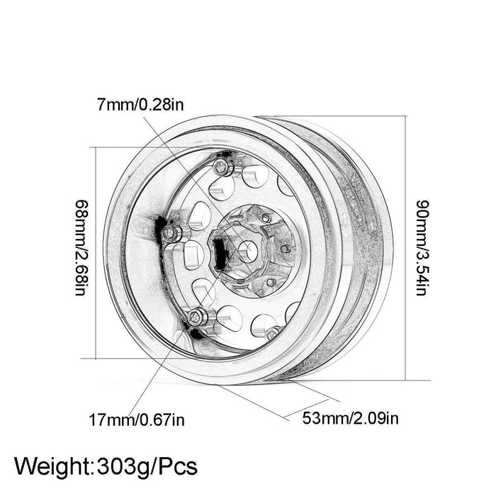 4PCS 2.9" 90x53mm 1/6 Beadlock Wheel Rims (Aluminium) - upgraderc