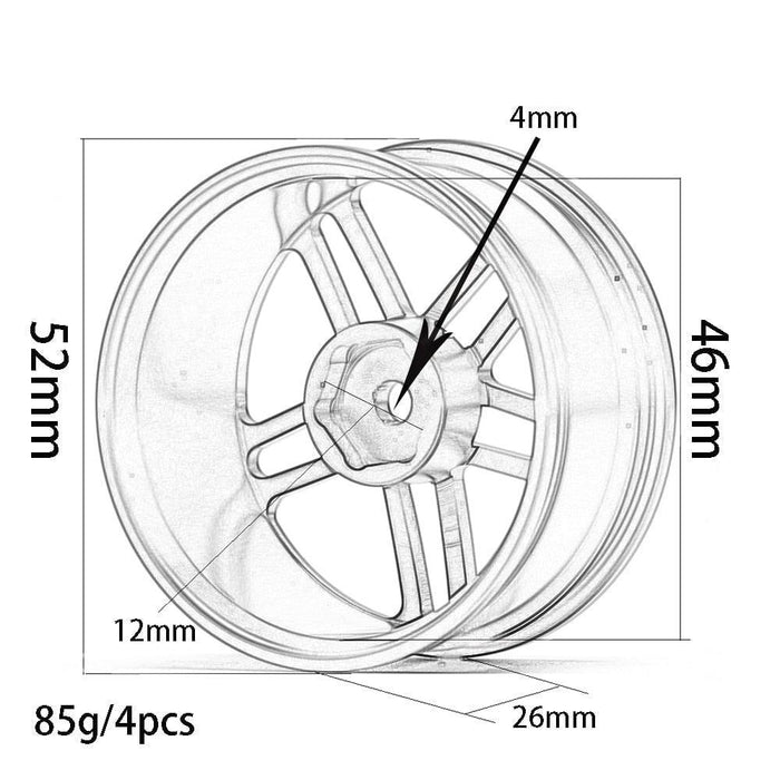 4PCS 52x26mm 1/10 Drift Wheel Rims (Aluminium) Band en/of Velg New Enron 