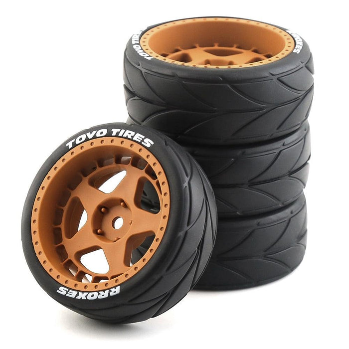 4PCS 65mm Tire Wheel Rims for 1/10 Touring, Drift (Plastic, Rubber) Band en/of Velg upgraderc Yellow 