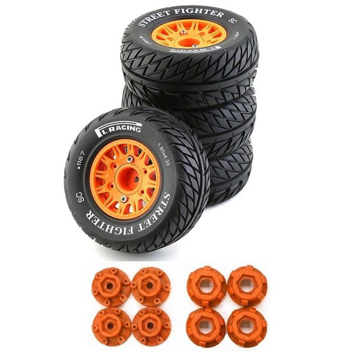 4PCS Tire Wheel Rims w/ Adapter for 1/8, 1/10 Short Course (Plastic + Rubber) Band en/of Velg upgraderc Orange 