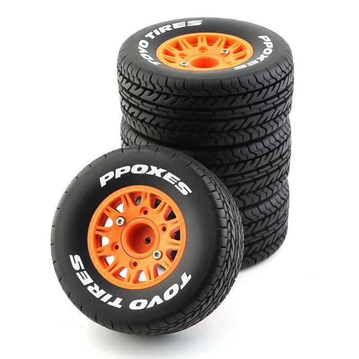 4PCS Tire Wheel Rims w/ Adapter for 1/8, 1/10 Short Course (Rubber+Plastic) Band en/of Velg upgraderc 4pcs orange A 