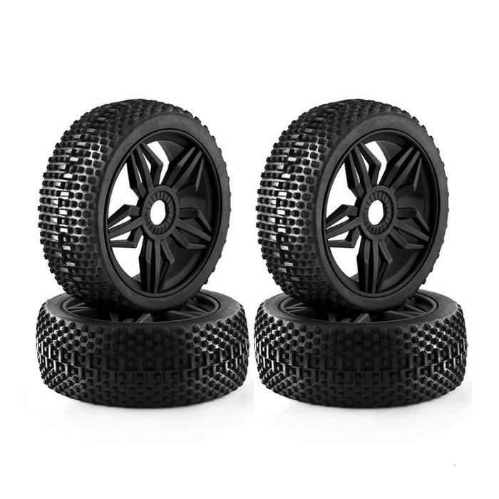 4PCS Wheel Rim Tires for 1/8 Buggy (Plastic+Rubber) Band en/of Velg upgraderc Black 