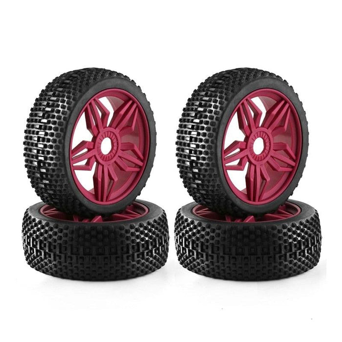 4PCS Wheel Rim Tires for 1/8 Buggy (Plastic+Rubber) Band en/of Velg upgraderc Red 