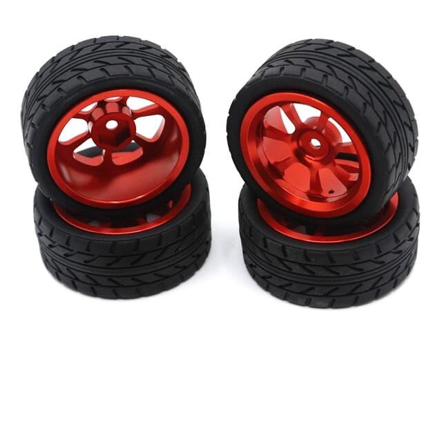 4PCS Wheel Rim Tires w/ Extended Adapter for 1/18 Buggy (Metaal+Rubber) Band en/of Velg upgraderc Red 