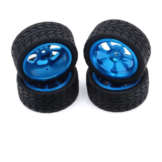 4PCS Wheel Rim Tires w/ Extended Adapter for 1/18 Buggy (Metaal+Rubber) Band en/of Velg upgraderc Blue 