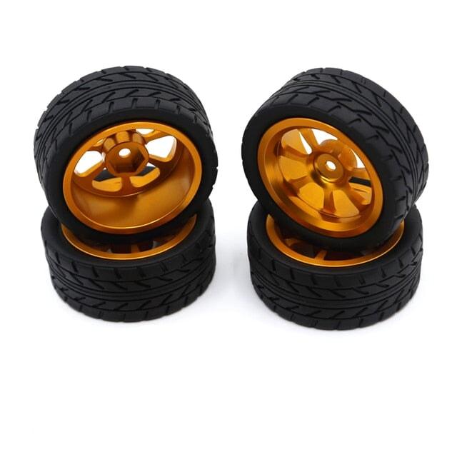 4PCS Wheel Rim Tires w/ Extended Adapter for 1/18 Buggy (Metaal+Rubber) Band en/of Velg upgraderc Gold 