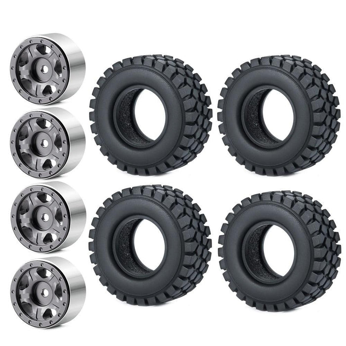 50/54mm OD 1" Beadlock Rims Tires for 1/24 Crawler (Aluminium, Rubber) Band en/of Velg Yeahrun 4Pcs 50mm Set 2 