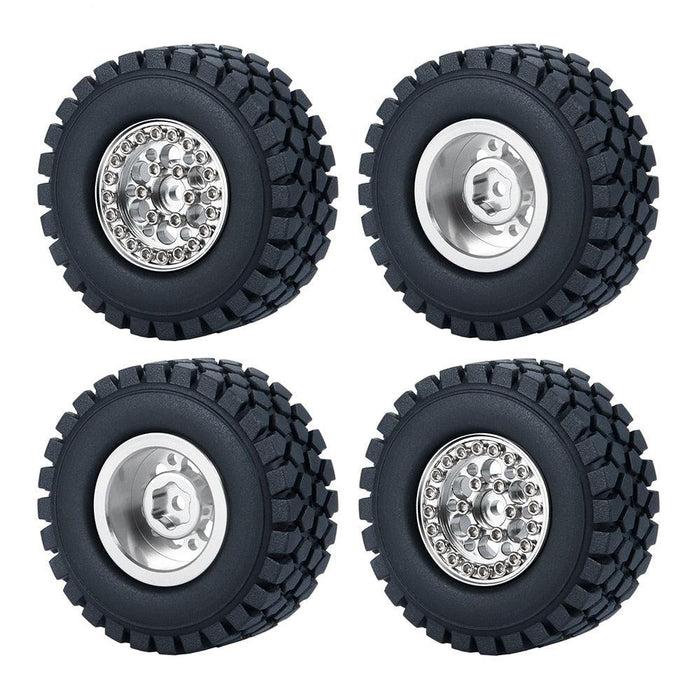 50/54mm OD 1" Beadlock Rims Tires for 1/24 Crawler (Aluminium, Rubber) Band en/of Velg Yeahrun Silver 50mm Set 