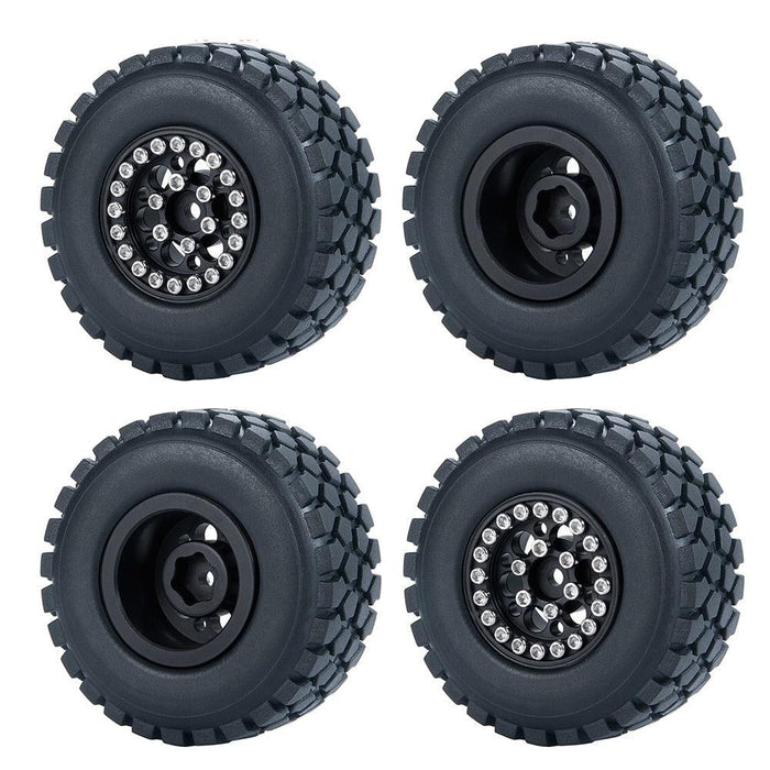50/54mm OD 1" Beadlock Rims Tires for 1/24 Crawler (Aluminium, Rubber) Band en/of Velg Yeahrun Black 50mm Set 