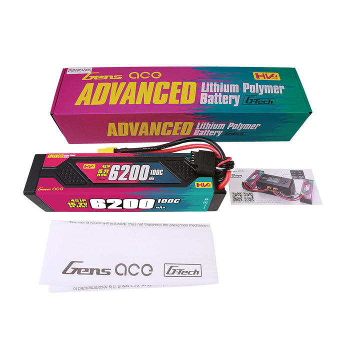 Gens Ace G-Tech Advanced 6200mAh 15.2V 100C 4S1P HardCase HV Lipo Battery (XT90)