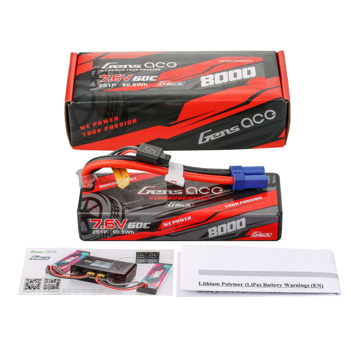 Gens Ace G-Tech 8000mAh 2S1P 7.6V 60C Hardcase Lipo Battery (EC5)