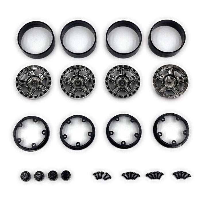 4PCS 1.2" Deep Star Beadlock Wheel for HobbyPlus CR18P 1/18 (Black Chrome)