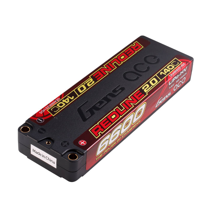 Gens Ace Redline 2.0 6600mAh 2S1P 7.6V 140C HardCase HV Lipo Battery