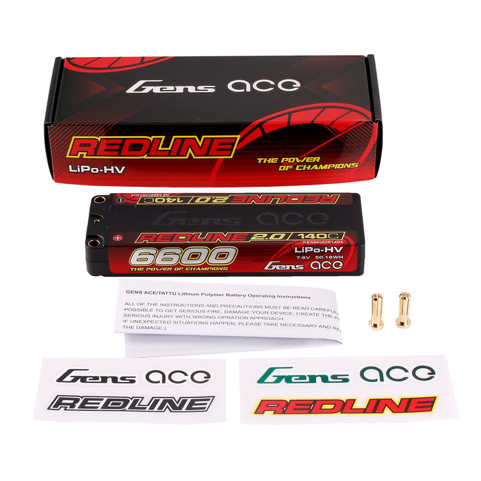 Gens Ace Redline 2.0 6600mAh 2S1P 7.6V 140C HardCase HV Lipo Battery