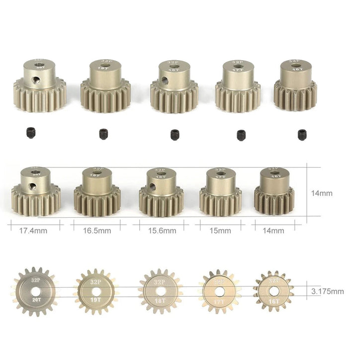 Surpass Hobby 32DP 12-20T 3.175mm, 2 pièces, pignon d'arbre (aluminium)