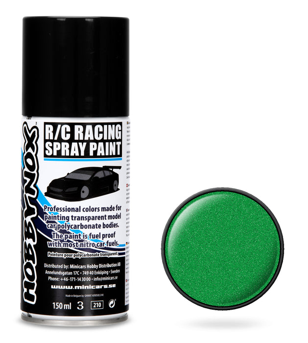 Peinture en aérosol de course pour voitures télécommandées vert métallisé Hobbynox 150 ml