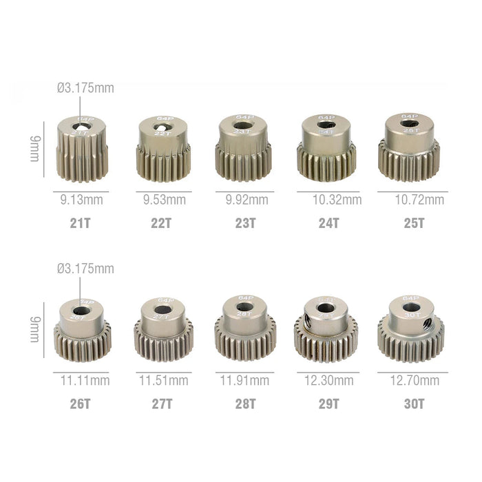 Surpass Hobby 64DP 21T-50T 3.175mm, 2 pièces, pignon d'arbre (aluminium)