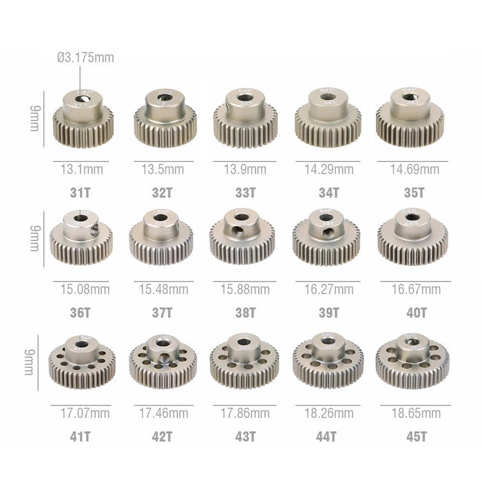 Surpass Hobby 64DP 21T-50T 3.175mm, 2 pièces, pignon d'arbre (aluminium)