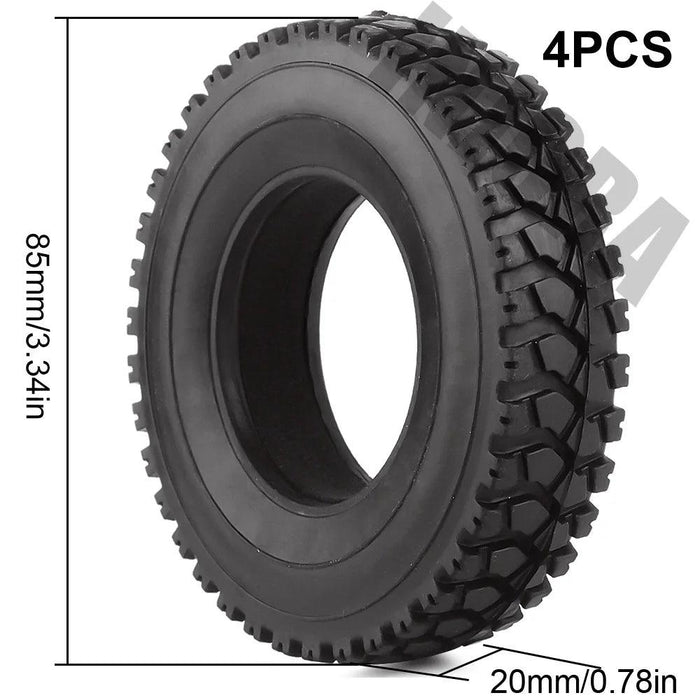 4 pneus de 85 mm avec éponge pour camion Tamiya 1/14 (caoutchouc)