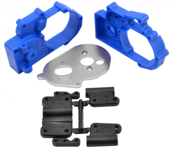 Carter de boîte de vitesses RPM avec supports pour Traxxas Slash, Rustler, Stampede et Bandit 2WD 1/10 (bleu)