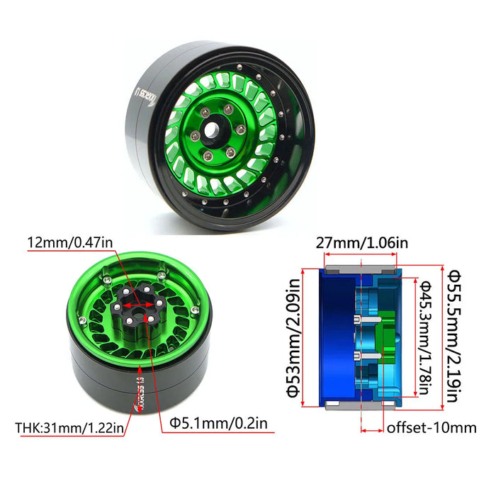 TxxRcss 4PCS 1.9" 55x27mm Beadlock Wheels Rims 1/10