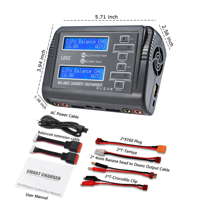 HTRC L6X2 LiPo Battery Charger Dual Channel 10A AC 150W DC 240W Balance Discharger