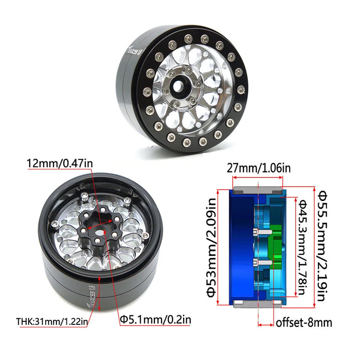 TxxRcss 4PCS 1.9" 55x31 mm Beadlock Wheels Rims 1/10