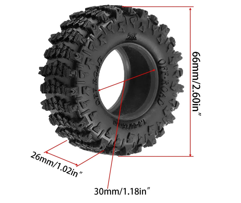 4PCS 1.3" 66x26mm 1/18 1/24 Crawler Tires (Rubber)