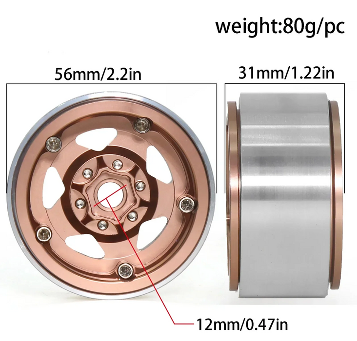 4PCS 1.9" 56x31mm 1/10 Crawler Beadlock Wheels (Metal)