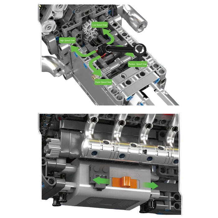 Mould King 10202 Supersportwagen V12 Motor + Getriebe Bausteine (1260 Stücken)