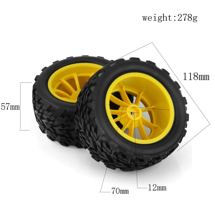 4PCS 118x57mm 1/10 Monster Truck Tires Wheels Set (Plastic, Rubber)