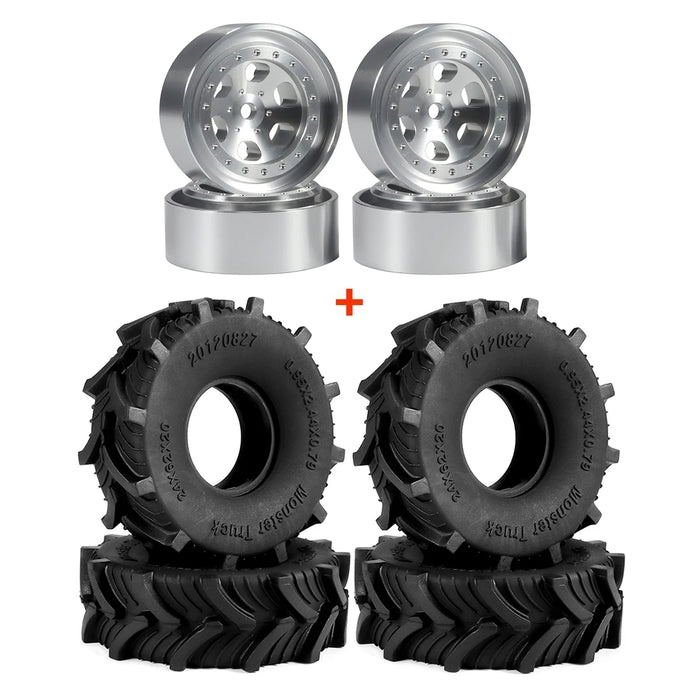 4PCS 1.0" 62x24mm 1/18 Mud Terrain Wheel Set (Rubber, Alu)