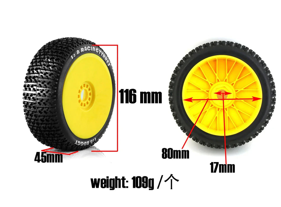 4PCS 116x45mm 1/8 Buggy Wheels Set (Plastic, Rubber)