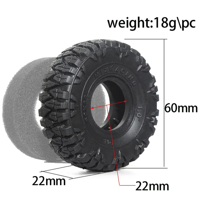 4PCS 1.0" 60x22mm 1/18 1/24 Crawler Tires (Rubber)