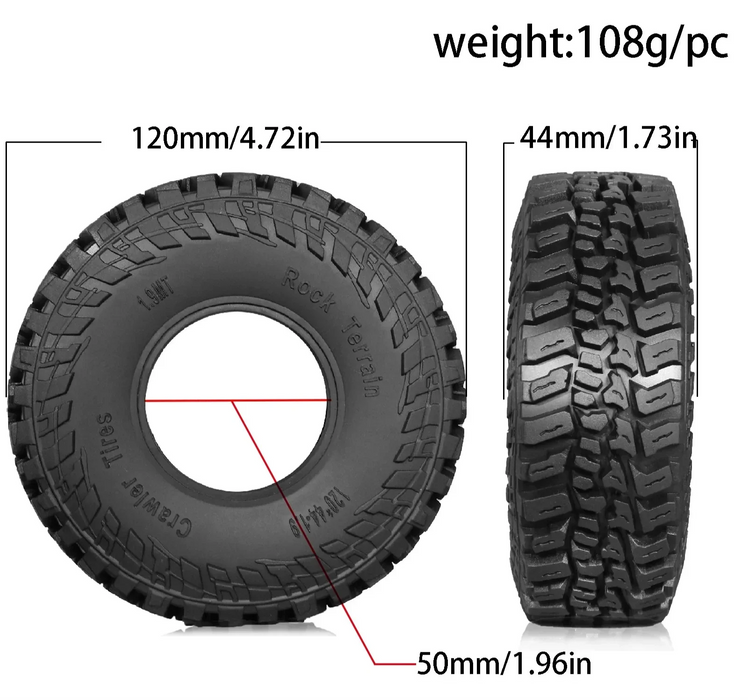 4PCS 1.9" 120x44mm 1/10 Crawler Tires (Rubber)