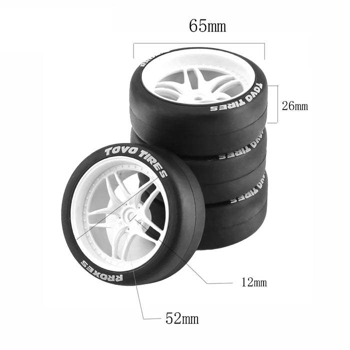 4PCS 65x26mm 1/10 Touring Drift Wheels Set (Plastic, Rubber)