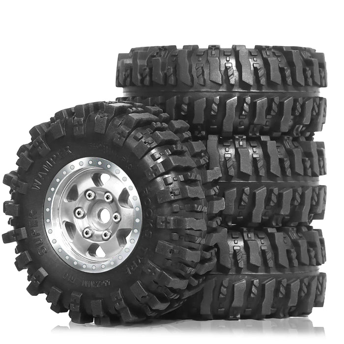 4PCS 1.0" 55x23mm 1/24 1/18 Crawler Beadlock Wheels Set (Metal, Rubber)