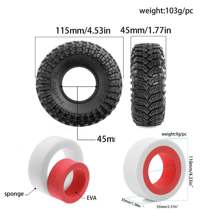 4PCS 1.9" 115x45mm 1/10 Crawler Tires (Rubber)