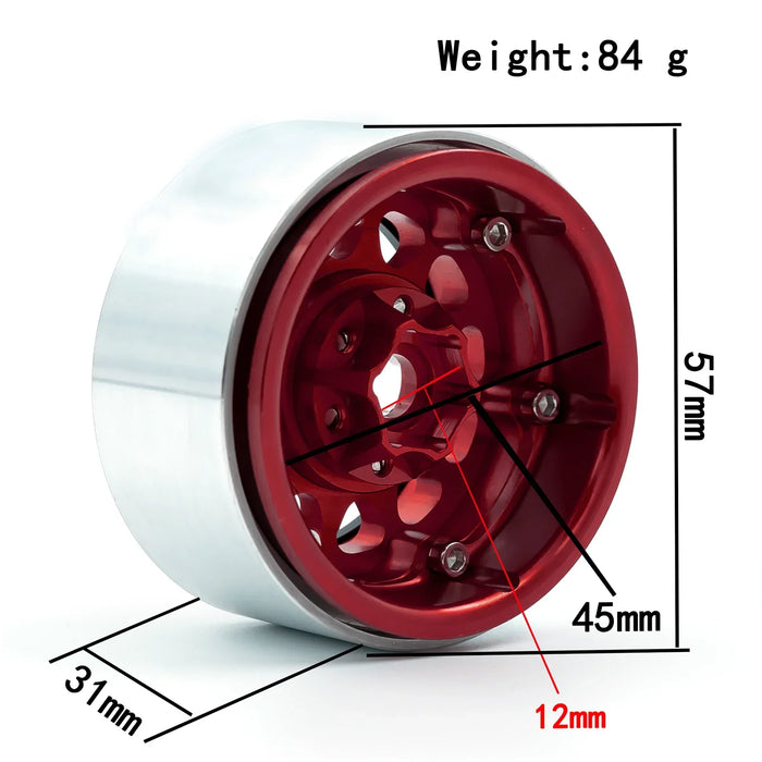 4PCS 1.9" 120x48mm 1/10 Crawler Beadlock Wheels Set (Metaal, Rubber)