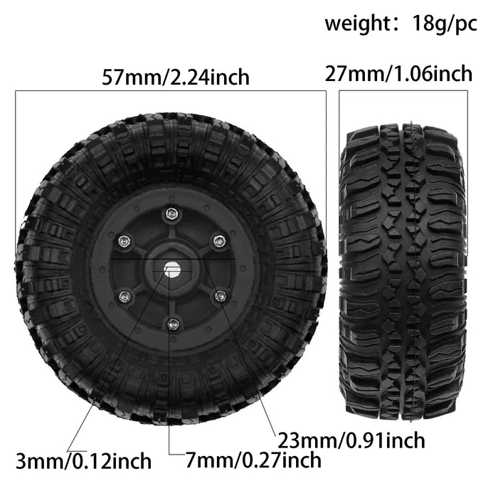 4PCS 1.0" 57x27mm 1/24 Crawler Beadlock Wheels Set (Plastic, Rubber)