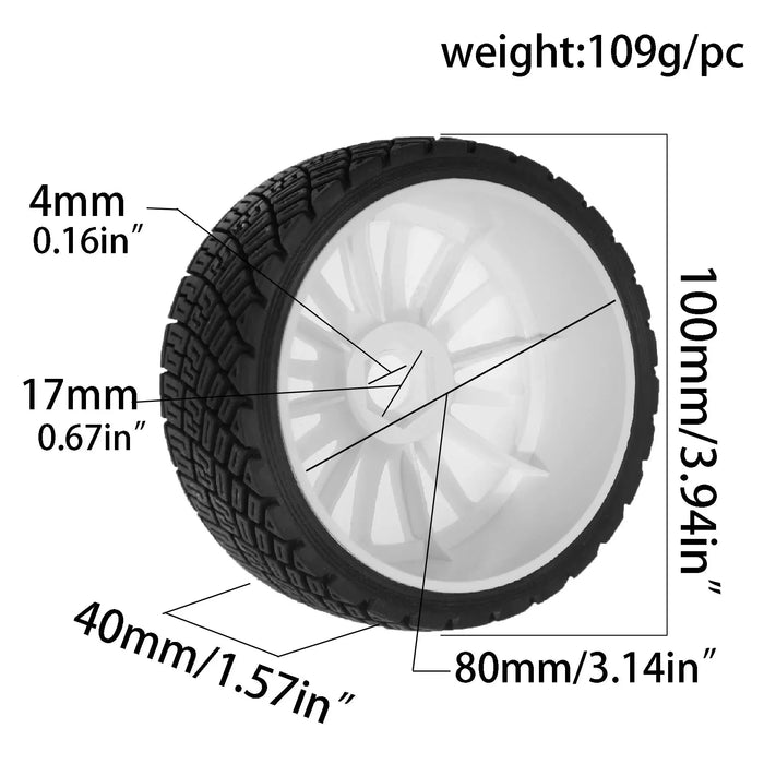 4PCS 100x40mm 1/8 Touring/Drift Wheels Set (Plastic, Rubber)