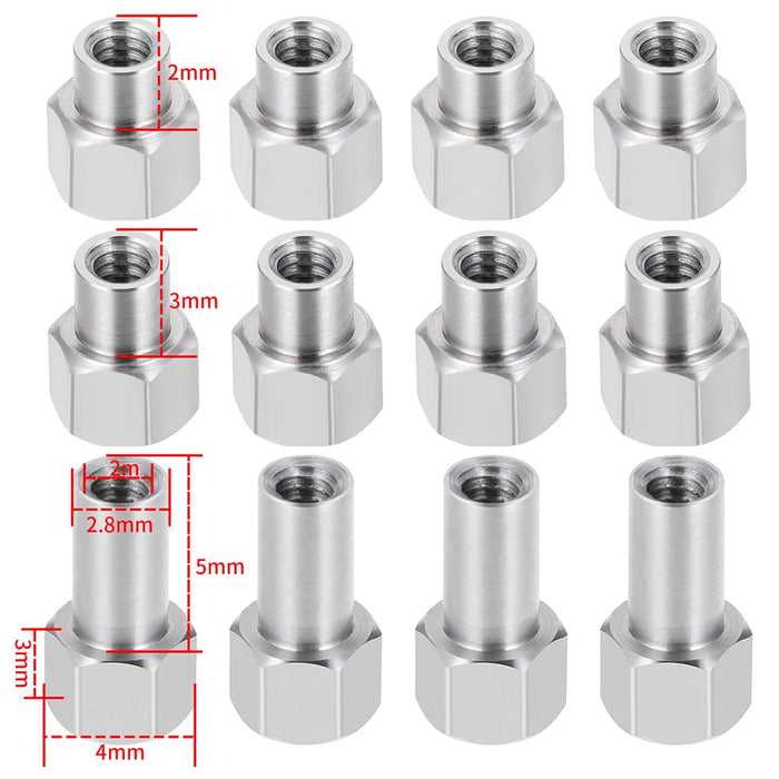 4PCS Adaptateur hexagonal étendu 2mm/3mm/5mm pour Axial SCX24 FCX24M 1/24 (RVS)