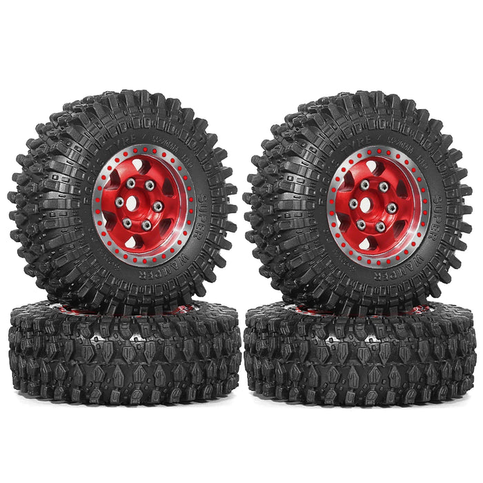 4PCS 1.0" 55x20mm 1/18 1/24 Crawler Beadlock Wheels Set (Metal, Rubber)