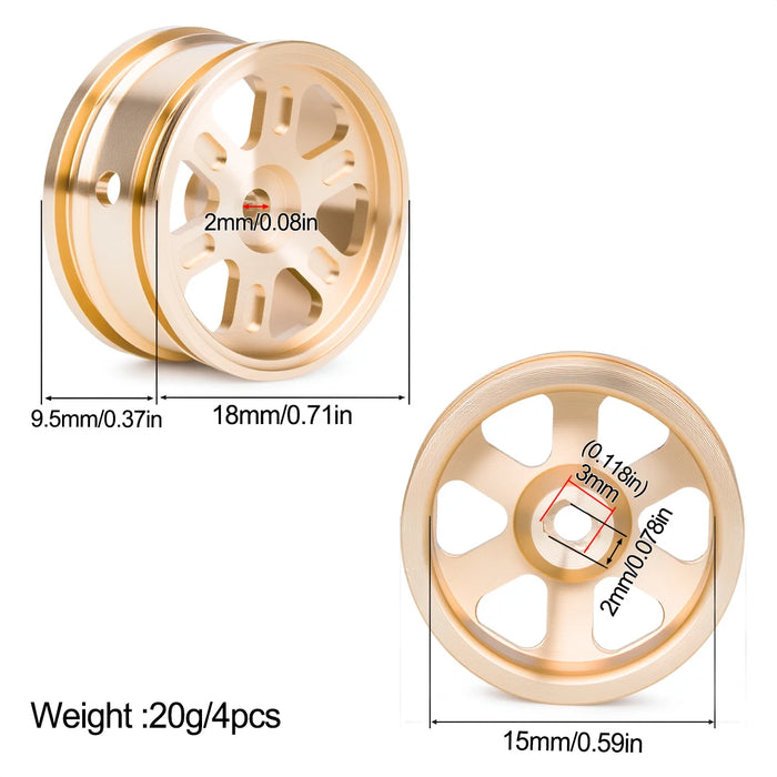 4PCS 0.7" 18x9.5mm Wheel Rims for Axial SCX30 1/30 (Messing)