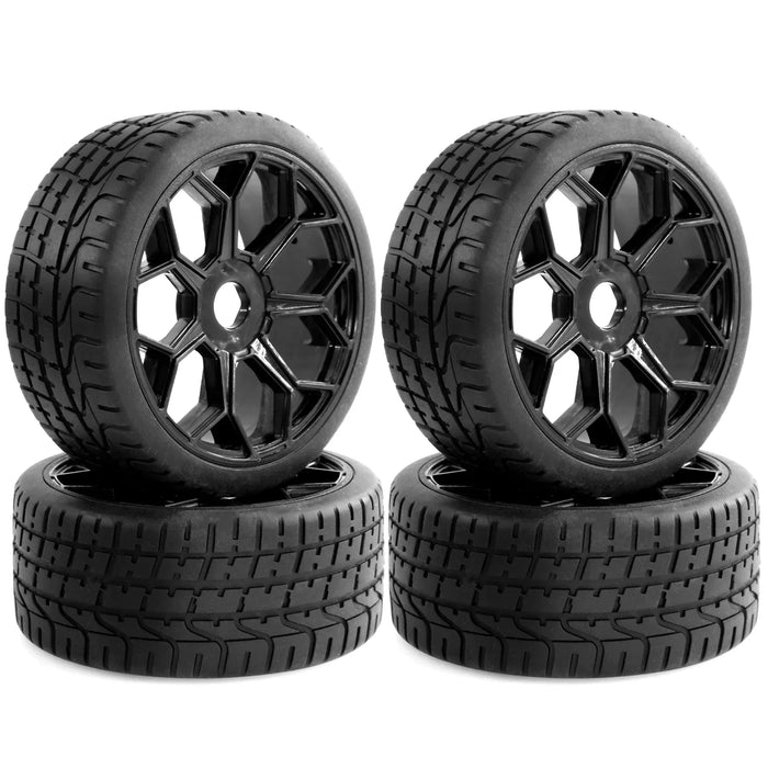 4PCS 2.9" 100x42mm 1/7 Touring/Drift Wheels Set (Plastic, Rubber)